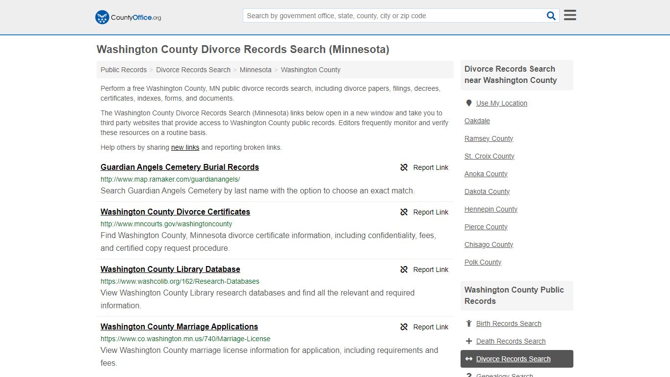 Washington County Divorce Records Search (Minnesota) - County Office