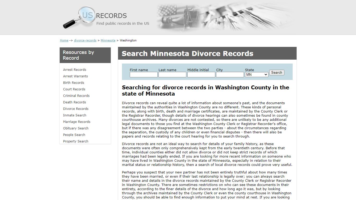 Search Divorce Records Washington Minnesota | US Records