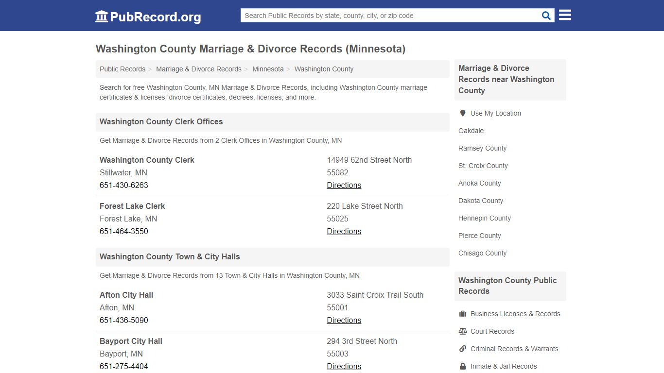 Washington County Marriage & Divorce Records (Minnesota)