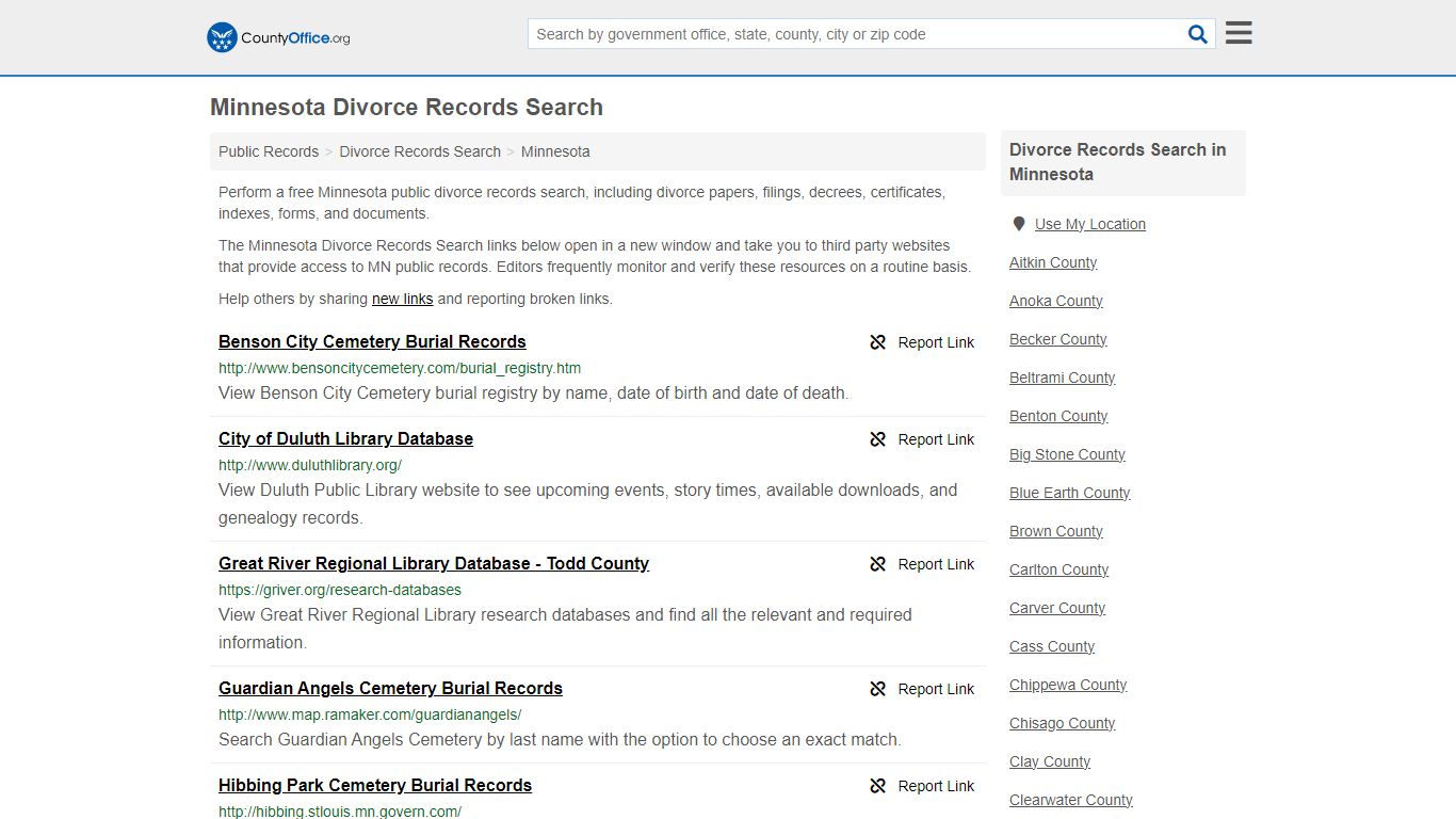 Minnesota Divorce Records Search - County Office