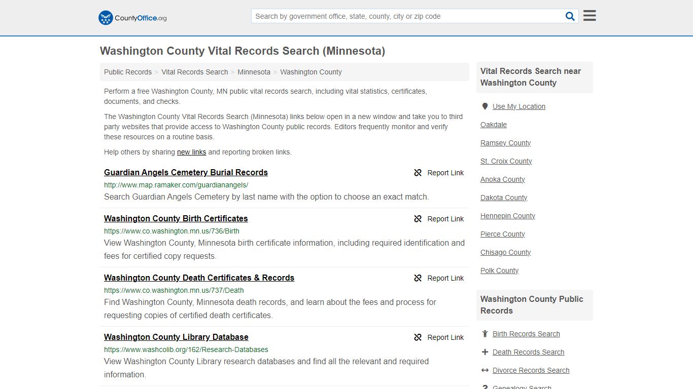 Washington County Vital Records Search (Minnesota)